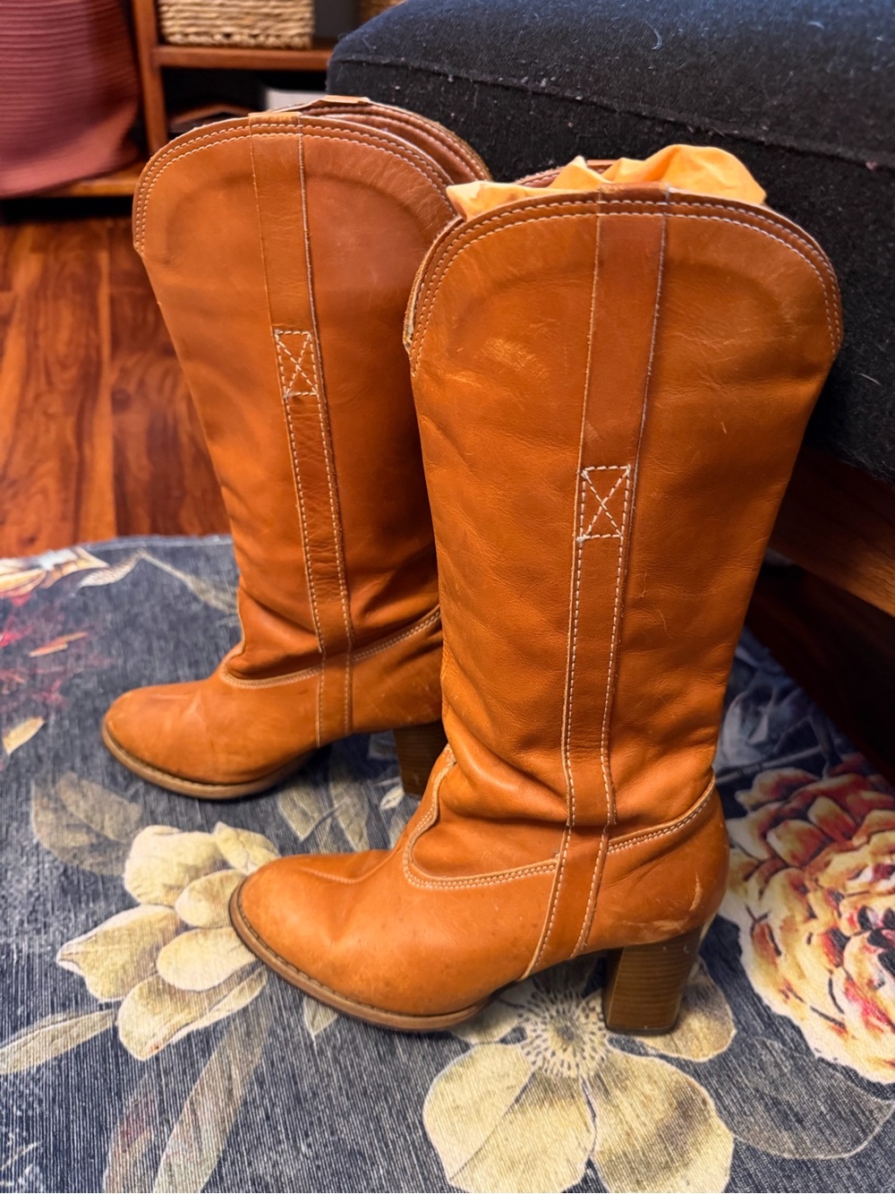 Women's Tan Leather Mid-Calf Heeled Boots